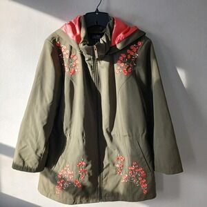 Dennis‎ Basso Women's Size M Jacket Coat Floral Green Embroidered Satin Lining